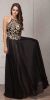 Main image of Gold Accent Keyhole Mesh Bust Long Formal Evening Dress